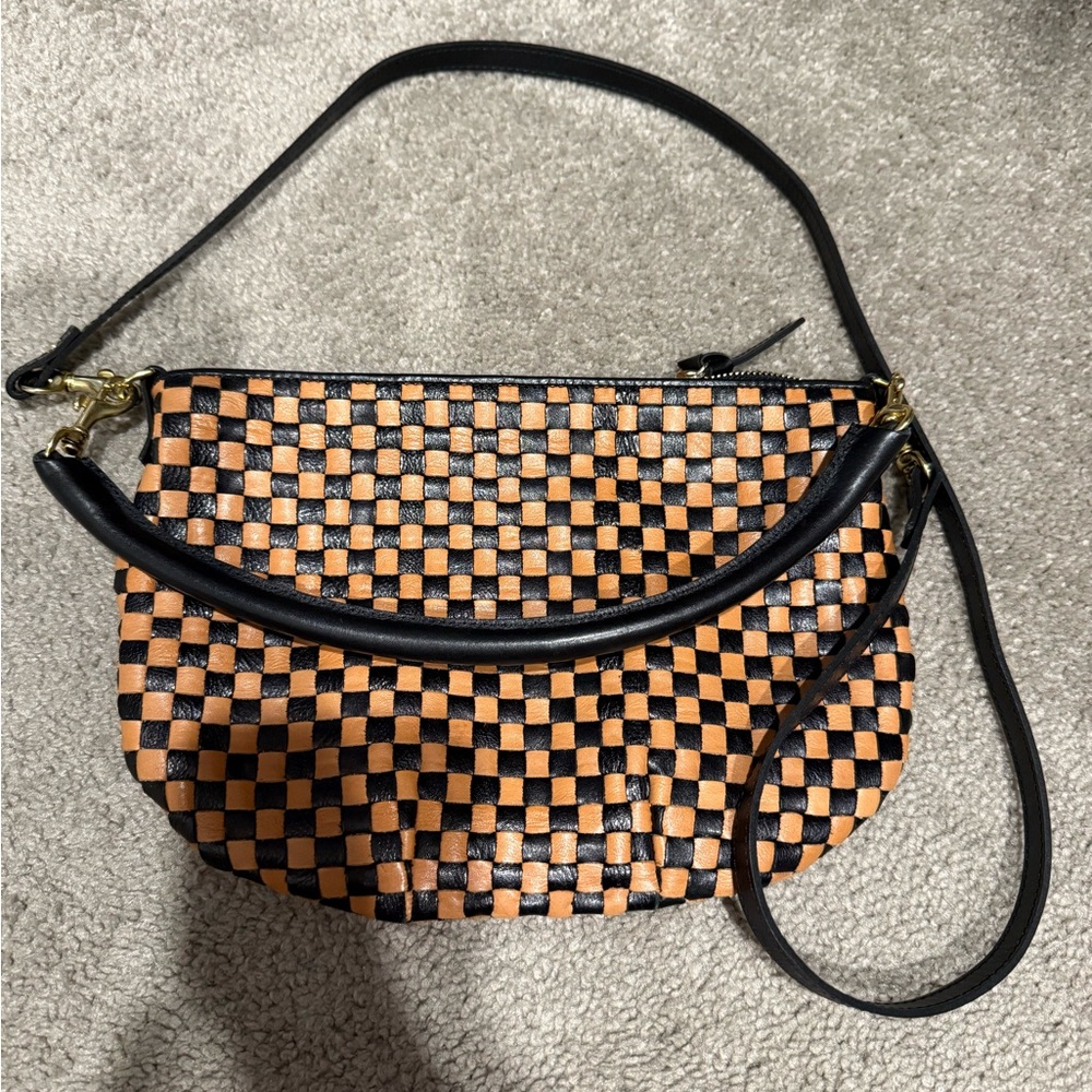 Clare V Black and Tan Checkered Crossbody Bag